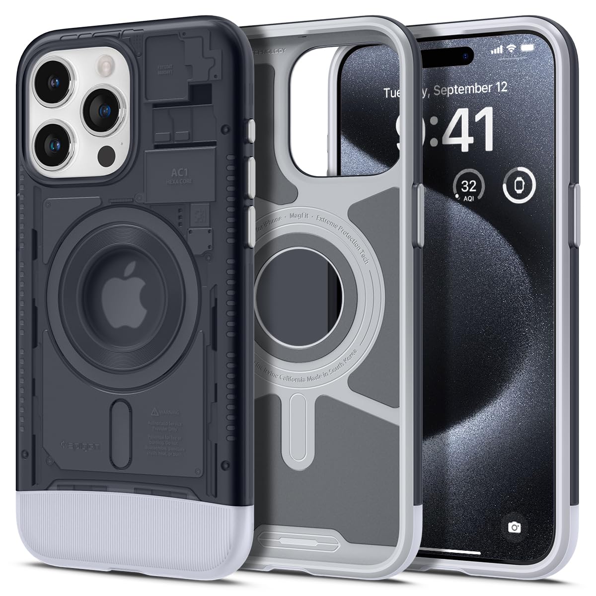 Spigen iPhone 15 Pro 容れもの MagSafe 耐衝撃 米軍MIL標準尺度手に入れる 御洒落 iMacひな形 磁石積み上げる 水晶体保護すること 擦りきず押しとどめる MagSafe 無線電話申し受ける相応う 古典派音楽・C1 マグフィット ACS06742 (黒鉛)