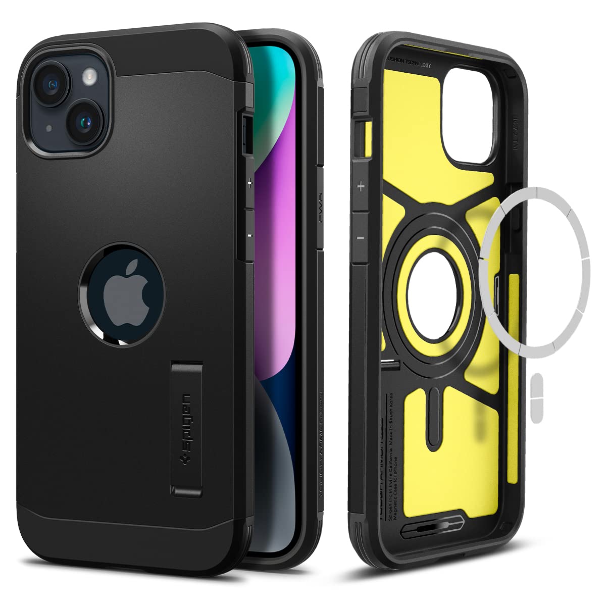 Spigen iPhone14Plus ケース MagSafe 対応 3層構造 スタンド付き マグネット搭載 米軍MIL規格取得 カメラ保護 傷防止 衝撃吸収 ワイヤレス充電対応 タフ・アーマー・マグフィット ACS04915 (ブラック)
