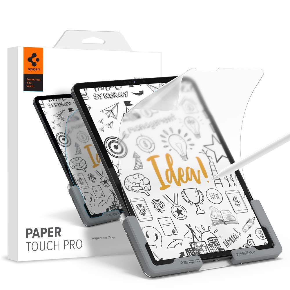 Spigen PaperTouch Pro フィルム iPad Pro 12.9 2020、2018 用 紙のような描き心地 貼り付けキット付き iPad Pro 12.9 インチ 2020 対応 アンチグレア 反射防止 さらさら 液晶保護フィルム 1枚入