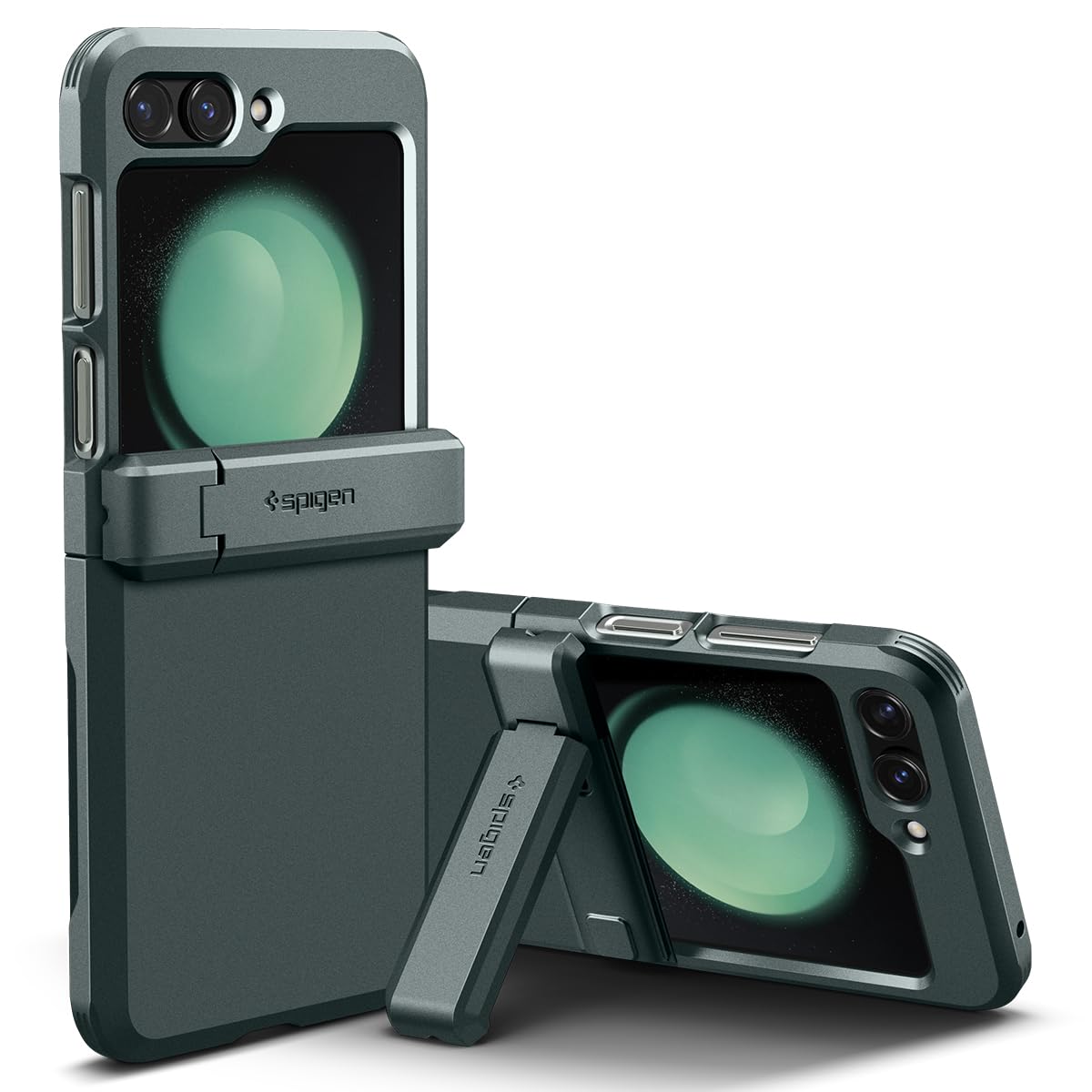 Spigen Galaxy Z Flip5 入れもの 照明ランプ付き添い人 3重社会システム [TPU + パソコン + XRD] 米軍MIL標準尺度手に入れる 蝶つがい保護すること うしろ側保護すること 全面保護すること 耐衝撃 写真機保護すること 画面保護すること 傷押しとどめる ぼうぜん自失 吸いあげる Qi申し受ける 無線電話申し受ける相応う 天の河 Z フリップ 5 タフ・アーマー ACS06228 (アビス・グリーン)