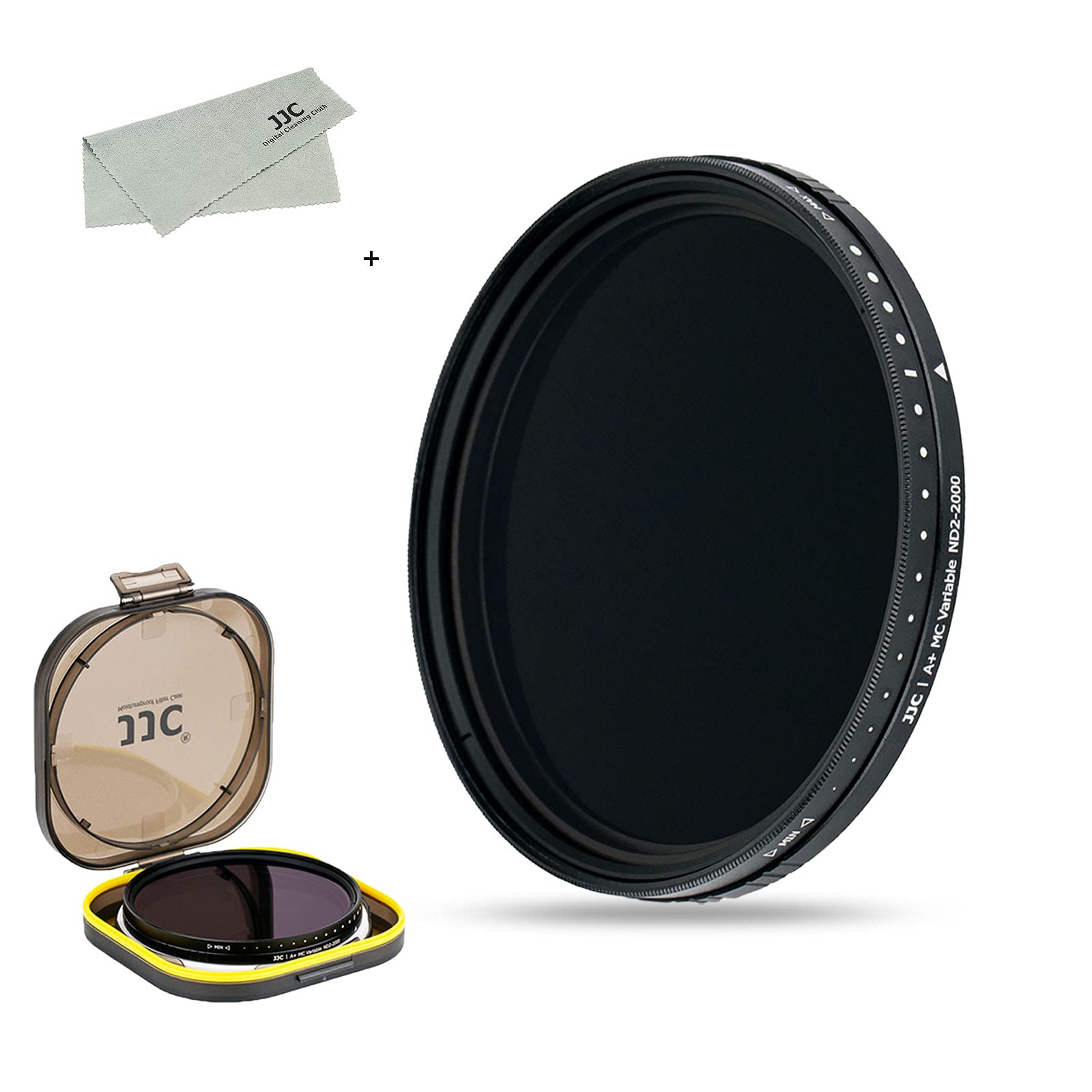 JJC 可変式NDフィルター 58mm 減光フィルター ND2-2000調整可能 18層マルチコーティング Canon EF-S 18-55mm / EF 50mm F1.4 / EF 85mm F1.8 / Fujifilm XF 18-55mm / XC 16-50mm など Ф58mmレンズ適用 撥水 撥油 薄枠設計 防湿フィルター保護ケース + 超極細繊維布付き