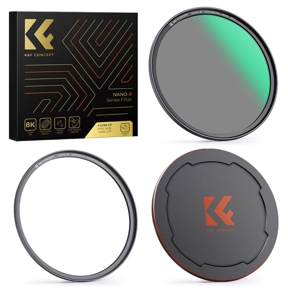 KF Concept 67mm マグネットND8+レンズキャップセット 磁気吸着 装着便利 日本製AGC光学ガラス 低い反射率 28層ナノコーティング 超薄型 撥水防汚キズ防止 風景撮影のレンズフィルター アダプターリング付属メーカー直営店