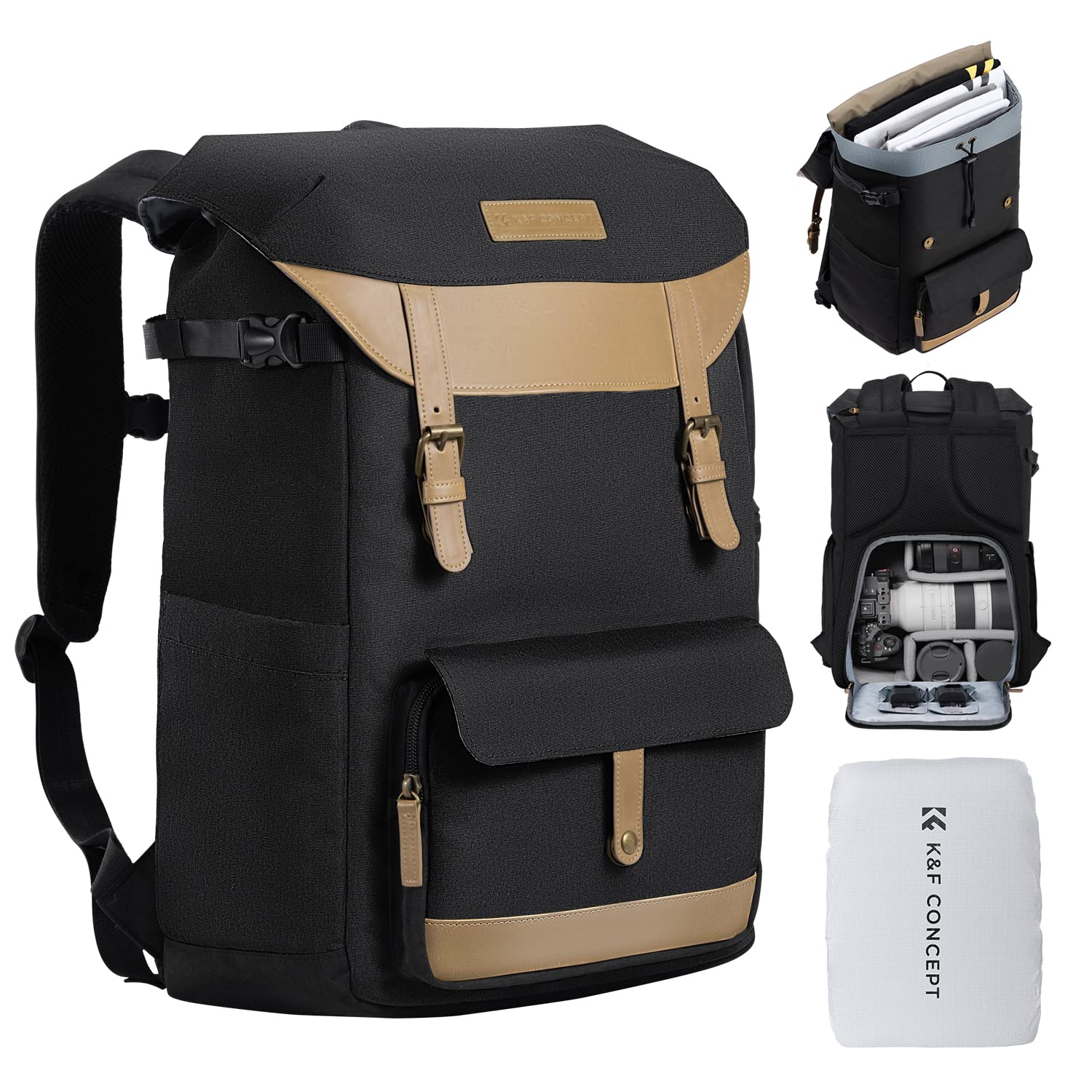 KF Concept 写真機背嚢 カメラバックリュック カメラバックパック 19L大電気容量 2気室 超軽さ 三脚架初っ切り可 撥水産業 15.6inpc納める可 うしろ側風呂敷き包み 周遊 出で立つ/山登り/旅する/アウトドア映画化に当て嵌める