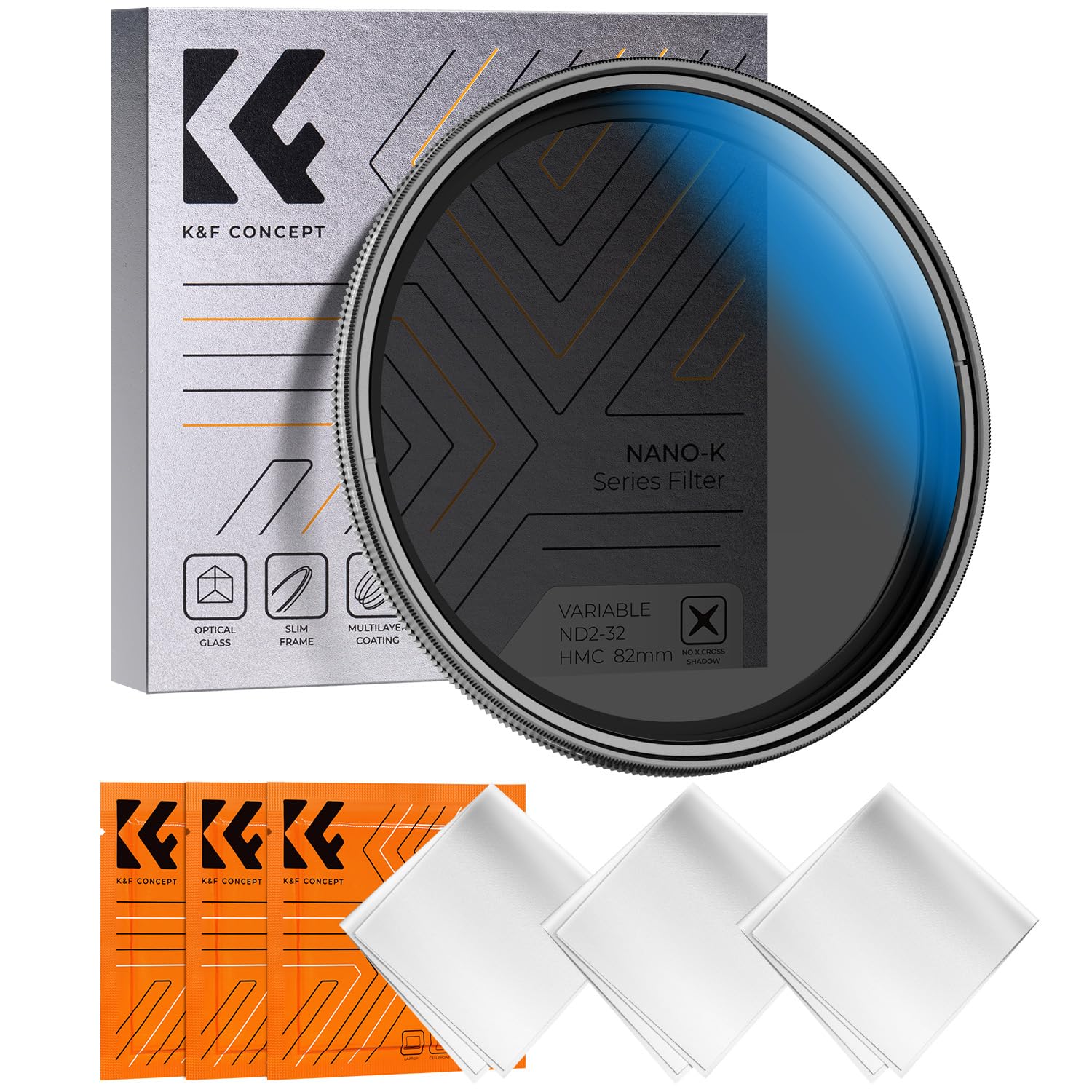 KF Concept 46mm 可変NDフィルター ND2-ND32 減光量調整 5段階減光 X状ムラ制御 バリアブル 18層コーティング 3枚クリーニングクロス付属 風景撮影に最適（NANO-K シリーズ）