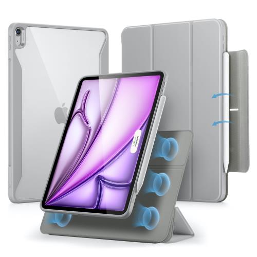 ESR iPad Air 13in 入れもの M2 2024専用 Pencil保持者付き添い人 取りはらい能力のある磁石押しかぶせる 縦置き/横置き照明ランプ Pencil Pro/USB-C完膚なきまで相応う Rebound 360つづき物 薄墨色