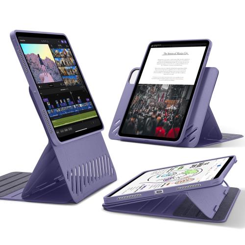 ESR iPad Pro 11インチ ケース M4 (2024、第5世代)専用 取外し可能なマグネットカバー付き回転式ケース 縦向き/横向きスタンド 9段階の角度調節可能 Pencil Pro/USB-C完全対応 Shiftシリーズ パープル