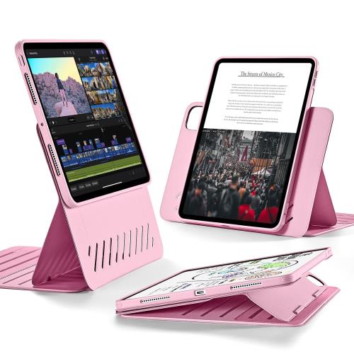 ESR iPad Pro 11インチ ケース M4 (2024、第5世代)専用 取外し可能なマグネットカバー付き回転式ケース 縦向き/横向きスタンド 9段階の角度調節可能 Pencil Pro/USB-C完全対応 Shiftシリーズ ピンク