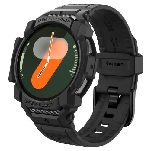 Spigen Galaxy Watch 7 40mm バンド 体組成測定 可能 一体型 ケース カバー 耐衝撃 スポーツバンド 落下 衝撃 吸収 耐久性 傷防止 ラギッド・アーマー・プロ ACS08336 (マット・ブラック)