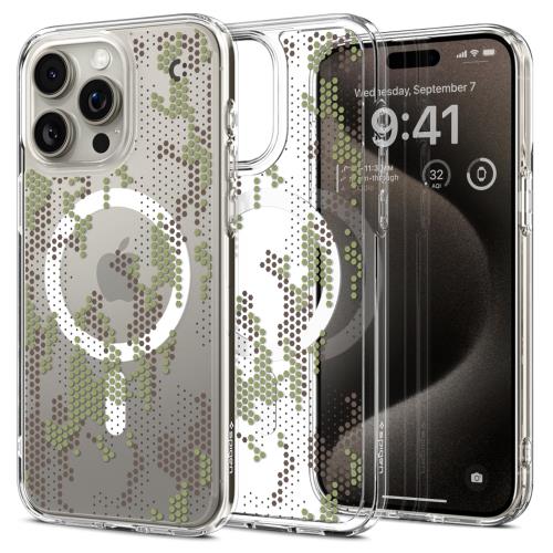 Spigen iPhone 15 Pro ケース クリア ストラップホール ミリタリー 米軍MIL規格 ウルトラ・ハイブリッド ACS07773 (デジタル・カモ)
