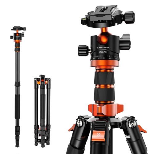 KFConcept カメラ三脚 3段中心軸 一眼レフ 198cm 5段階伸縮 三脚一脚 自由雲台 360度回転 軽量 アルミ コンパクト収納 クイックシュー 式 デジタルカメラ ミラーレス に対応 ナットロック式 トラベル 野外 運動会 撮影用