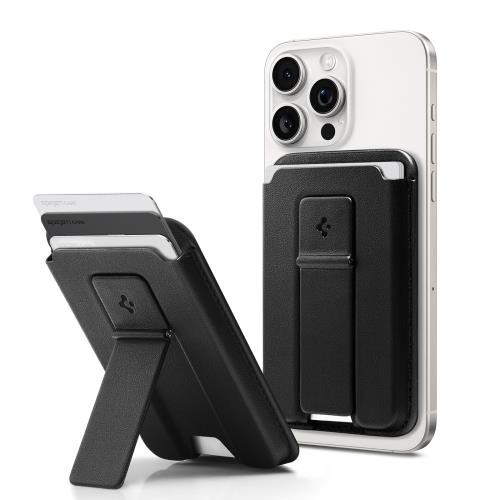 Spigen MagSafe相応う 歌留多容れもの 蹴りつける照明ランプ付き添い人 iPhone 15, iPhone 14, iPhone 13, iPhone 12 相応う 磁石 スマホ 歌留多容れもの 磁石しがみ付く 付き合い系 集積回路歌留多 スマートフォールド2 AFA07149 (黒いこと)