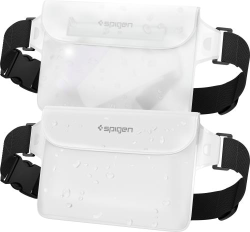 Spigen 防水ケース 小物 防水ポーチ 2個セット 完全防水 IPX8認証 防水ケース 海 プール アウトドア スマホ 三重チャック ベルクロ PVC 大容量 ウエストポーチ 防水バッグ A620 AMP06022 (スノー・ホワイト)