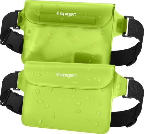 Spigen 防水ケース 小物 防水ポーチ 2個セット 完全防水 IPX8認証 防水ケース 海 プール アウトドア スマホ 三重チャック ベルクロ PVC 大容量 ウエストポーチ 防水バッグ AMP06023 (サボテン・グリーン)