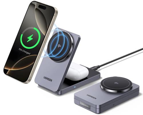 UGREEN MagFlow ワイヤレス充電器 Qi2対応 (2-in-1) Wireless Charger MagSafe QI2充電スタンド 2台同時充電 マグネット式 マグセーフ 折り畳み式 角度調整可能 合金質感 コンパクトサイズiPhone16/15/14/13/12/iWatch/ワイヤレスイヤホンに対応