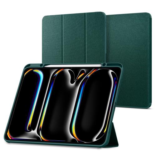 Spigen iPad Pro 13 インチ (2024) ケース スタンド 耐衝撃 すり傷防止 ファブリックカバー オートスリープ アーバン・フィット ACS07763 (ミッドナイト・グリーン)