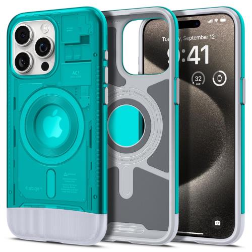 Spigen iPhone 15 Pro ケース MagSafe 耐衝撃 米軍MIL規格取得 お洒落 iMacデザイン マグネット搭載 レンズ保護 擦り傷防止 MagSafe ワイヤレス充電対応 クラシック・C1 マグフィット ACS06743 (ボンダイ・ブルー)