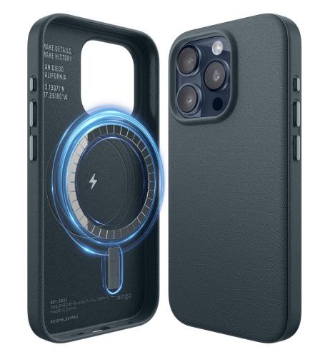 elago iPhone 15 Pro 対応 ケース MagSafe 対応 PUレザー 耐衝撃ケース 合成皮革 耐衝撃 マグセーフ スマホケース [ Apple iPhone15 Pro アイフォン15 プロ 対応 iPhone15Proケース ] MAGNETIC LEATHER CASE ブラック (ジーンインディゴ)