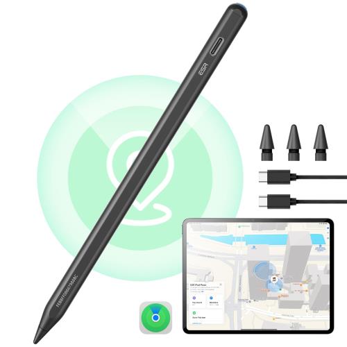 ESR ipad ペン 用 Find My「探す」機能付きスタイラス 2025-2018, iPad Pro 13/12.9/11-M4 iPad Air 5/4/13/11-M2, iPad 11/10/9/8/7 iPad Mini 6/5用Find My「探す」機能と傾き感知機能付きipad ペンシル Pro, ブラック