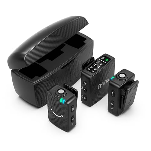 FIFINE ワイヤレスマイク ピンマイク 6時間連続使用 ノイズキャンセリング 2人同時使用可能 収納充電ケース付き 自動ペアリング 50m伝送距離 ミュート機能 カメラ スマホ 外付けマイク iPhone/iPad対応 オンライン授業 Vlog撮影 動画配信 生放送 インタビュー 黒 M9
