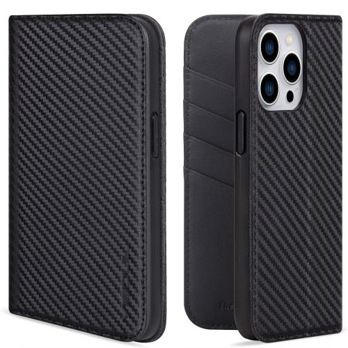 VISOUL iPhone14 Pro Max ケース 手帳型 本革 レザー スマホケース 手帳ケース カード収納 携帯ケース 全面保護 マグネット 横置きスタンド 6.7インチ 対応 (ブラック)