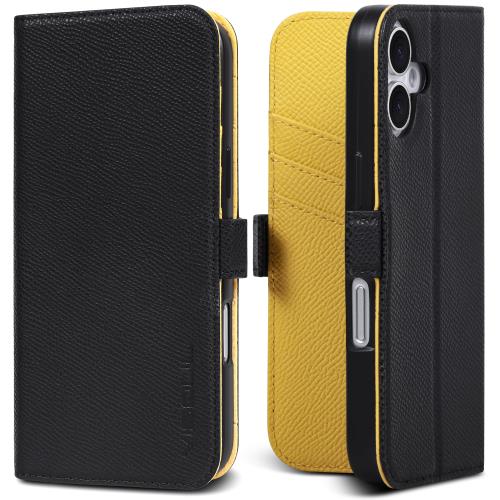 VISOUL iPhone16 対応ケース 手帳型 本革 アイフォン16 手帳型ケース レザー MagSafe対応 スマホケース サイドマグネット型 横置きスタンド機能付き手帳型ケース 携帯ケースカード収納 全面保護 柔軟なTPU素材 アイホン16 レモン