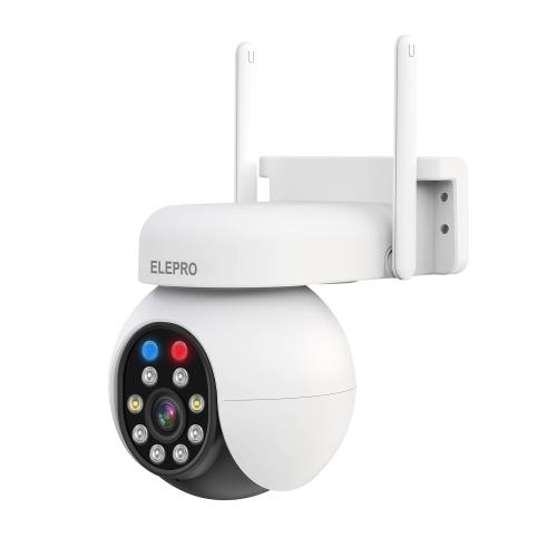 500万画素・全天候・PTZ360全方位監視ELEPRO 防犯カメラ 屋外 監視カメラ (1080Pや300万よりキレイ フルカラーナイトビジョン 自動追尾 スマホで見れる 動体検知 プッシュ通知 音声やライト警告 IP66防水 5dBiアンテナ）ネットワークカメラ セキュリティカメラ 玄関カメラ ワ