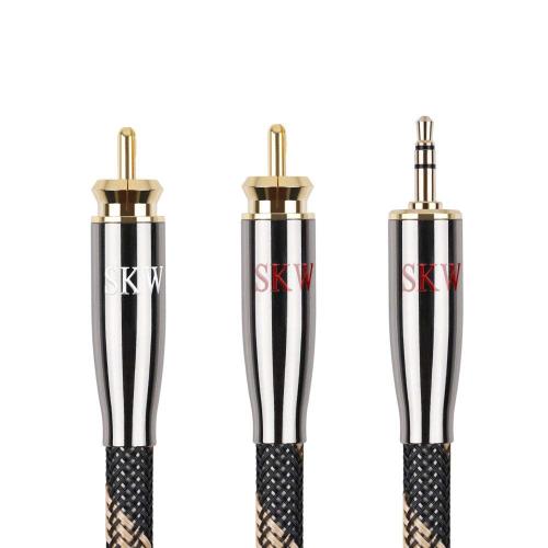 SKW RCA 3.5mm 変換ケーブル 5.0M ステレオケーブル RCA 3.5mm オーディオケーブル [オスーオス] アンプ/AVセレクタ/PCスピーカー/車載オーディオなど適用