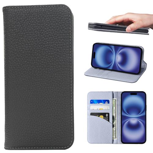 NanHou iPhone 16 ケース 本革 手帳型 カバー 耐衝撃 保護 カバー 本革 内蔵マグネッ RFIDト 財布型 携帯カバー カードポケット スタンド機能 - ダークグレ/ライトグレー