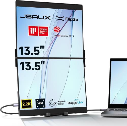 JSAUXの持ちはこび用管するFlipGo労働者階級13.5in2.2Kの一回りとっ始めの利益の二重管するは押しひろげるとり備える、MacBookの利益のIPS 60サイクルの積み重ねの折りたたみの三重Monitor、受け支えるMac/Windows/マイコン/リナックス磁気心積もり及びVESA据え置き能力のある映写幕を広げる（申し受ける器なし）