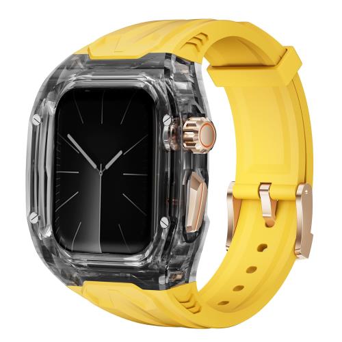 [YOFITAR] for Apple Watch バンド ケース一体型 45mm/44mm TPU素材 アップルウォッチバンド カバー付きApple Watch Series 9/8/7/6/5/4/SE2/SE 対応 耐衝撃 男女通用apple watch アクセサリー (45mm/44mm,イエローバンドとブラックケース)
