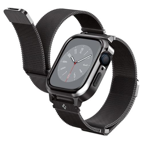 Spigen Apple Watch 45mm | 44mm 一体型 バンド ケース Apple Watch 9 / 8 / 7 / SE2 / SE / 6 / 5 / 4 対応 ステンレス ケース 一体型 ステンレススチール バンド TPU アルミ 二重構造 耐衝撃 衝撃吸収 メタル・フィット・プロ ACS04585 (グラファイト)