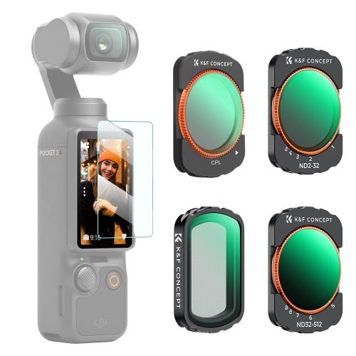 KF Concept DJI OSMO Pocket 3用 (ND2-32+ND32-512+CPL+1/4ブラックミスト) 磁気着脱式 装着便利 AGC光学ガラス 28層ナノコーティング 防水防汚