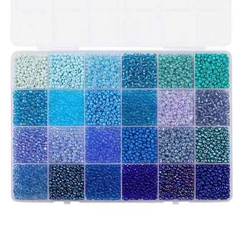 EZ PEACH ガラスビーズ 透明芯 ガラスシードビーズ 小さなビーズキットラウンドシードビーズ アクセサリーキットガラス製 DIY用品 手芸 ジュエリー用手作り 手芸用品 ジュエリー用 アクセサリーパーツ 手作り素材 約5200個/箱 24色 3mm (青・ブルー系の色)画像