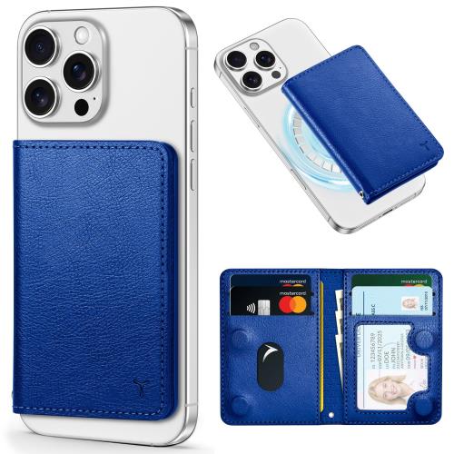 [TUCCH] スマホカードケース 磁気吸着 6枚カード収納 [RFIDブロッキング] PU合皮 脱着簡単 軽量 背面 カードウォレット 磁気ウォレットケース iPhone 16/15/14/13/12シリーズ対応 クラインブルー