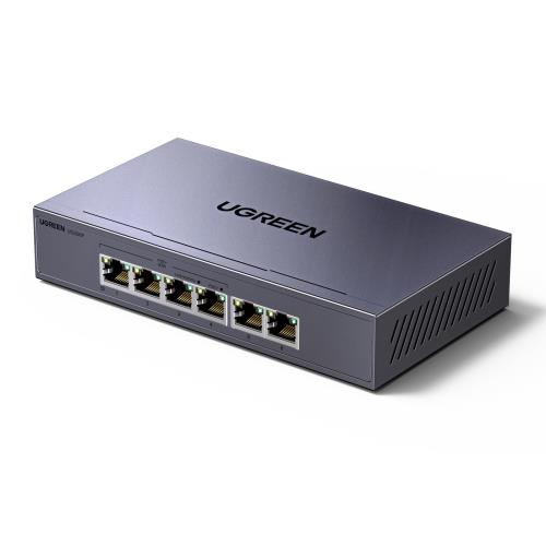UGREEN スイッチングハブ 6ポート PoE Giga対応（4×PoE+2ポートギガビット） 全体最大60W 10/100/1000Mbps ギガビット 壁掛け対応 プラグ＆プレイ 金属筐体