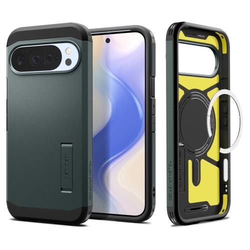 Spigen Pixel 10 Pro XL ケース 耐衝撃 MagSafe対応 スタンド付き マット 三重構造 米軍MIL規格 タフアーマーAI ・マグフィット ACS09730 (アビス・グリーン)