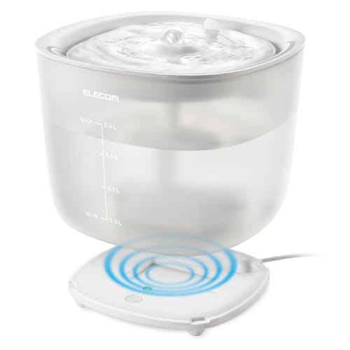 エレコム 自動給水器 容量2L ワイヤレスポンプ 静音 騒音レベル9db以下 フィルター式 2モード搭載 活性炭素/イオン交換樹脂フィルター 猫 中小型犬用 サイレントアクア 幅177×奥行177×高さ144mm(給電ベース含む) ホワイト PET-WD02WH