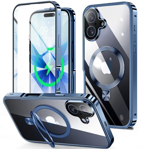 HGUTREYスタンド機能付き・アクションボタン iPhone17 用 ケース クリア ロック付きCDリング・MagSafe対応 9H強化ガラス PC背面 一体型レンズ保護 アイフォン17 ケー・
