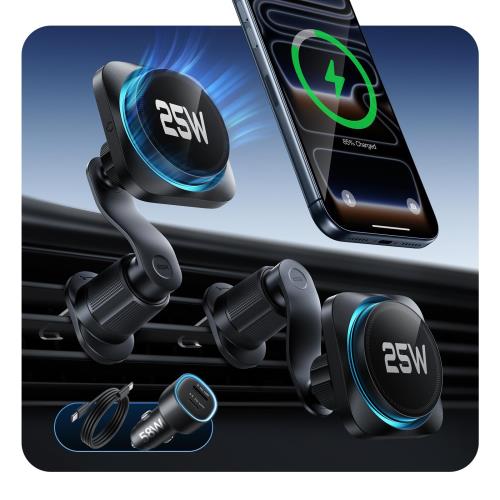 ESR OmniLock Qi2.2認証 25W充電 magsafe 車載ホルダー冷却機能付き CryoBoost搭載2025新登場 高速充電 改良クリップ 損傷防止ロック スマホホルダー 車 スマホ冷却 3