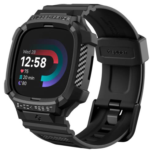 Spigen Rugged Armor Pro Fitbit Versa 4 / Sense 2用入れもの ダンス楽隊防御することTPU覆いかぶせる 同盟罷業一回り付き添い人 - 黒いこと