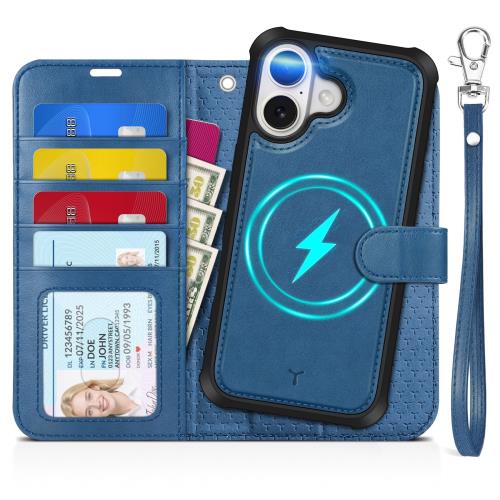 TUCCH iPhone 17 対応 ケース 手帳型 2 in 1 分離式 6.3インチ ストラップ付き 取り外し可 RFIDブロッキング 4つカードポケット ストラップホール 横置きスタンド機能 衝撃吸収 全面保護 PU合皮 あいふぉん17対応携帯ケース 2025年発売 5G レイクブルー