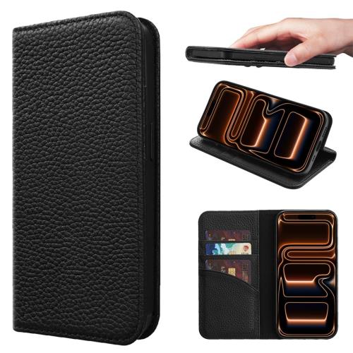 NanHou For iPhone 17 Pro ケース 本革 手帳型 カバー 耐衝撃 保護 カバー 本革 内蔵マグネッ RFIDト 財布型 携帯カバー カードポケット スタンド機能 に適した アイフォン 17 Pro - ﾌﾞﾗｯｸ