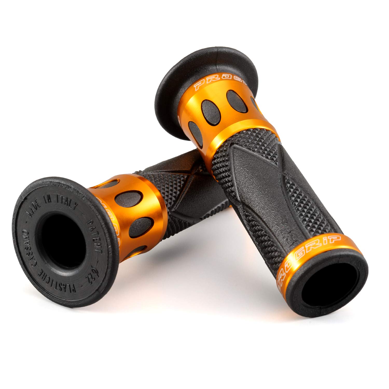 デイトナ(Daytona) PROGRIP(プログリップ) バイク用 グリップ ハンドル径φ22.2用 122mm スタンダードラバー エンド貫通 728タイプ アルミリング ゴールド 98089