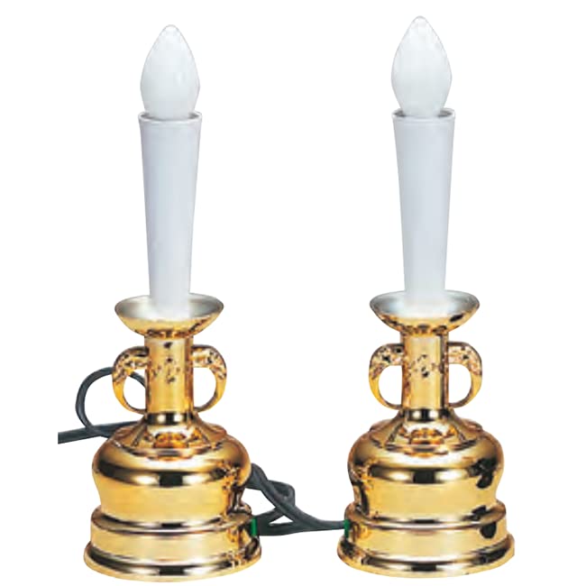 仏壇用 ろうそく 電気 ロウソク ローソク 仏具 コンセント 式 蝋燭 お盆 お参り に 火を使わないろーそく コンセントプラグ付き 小 一対 金メッキ 国産 日本製 サンメニー