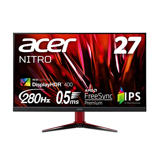 Acer Nitro ゲーミングモニター 27in IPS 非光輝 盛りだくさん固定ディスク 0.5ms 240サイクル HDMI (280サイクル DisplayPort/厚地の外套時辰儀) AMD FreeSync Premium VESA DisplayHDR 400 金棒引き内蔵 VESAマウント相応う チルト VG271Zbmiipx