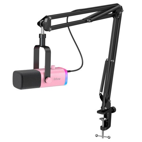 FIFINE XLR/USB ゲーミングマイクセット ストリーミング ポッドキャスト用 ダイナミック PCマイク ブームアームスタンド付き RGB機能付き ミュートボタン ヘッドフォンジャック ボーカルボイス ボイスチャット オーバー 録音/配信/実況 ゲーム AmpliGame AM8TP