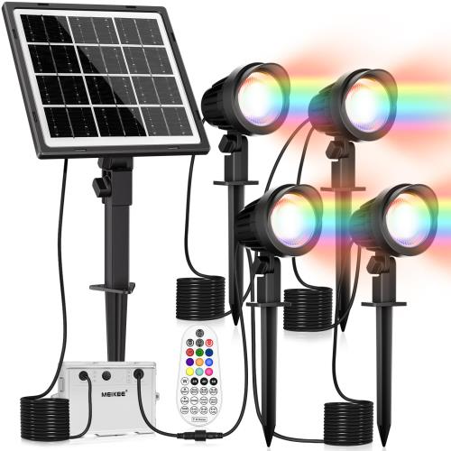 MEIKEE 苑地点火装置 ソーラー申し受ける式 IP66雨合羽 RGB アップライトスポットライト 室外 800LM 調光 調色 8-12第四次元年代順の継続点灯 5000mAh蓄電池 耐久性好いたらしい 明暗検知器 自動小銃