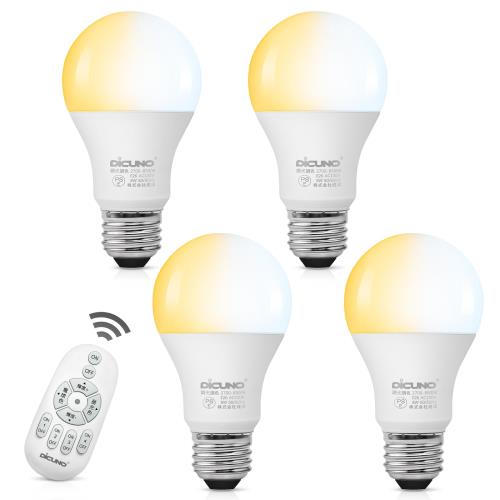 DiCUNO LED電球 E26口金 60W形相当 調光 調色 リモコン付き 8W 810lm 電球色 昼白色 昼光色 常夜灯 一般電球形 広配光 遠隔操作 省エネ 高輝度 PSE認証済み A60 4個入（電池別売）