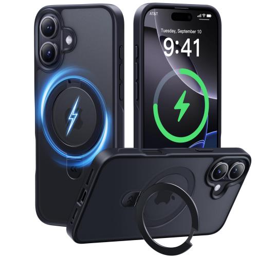 2024必見！4in1多機能満載CASEKOO iPhone16 用 ケース 米軍MIL規格 耐衝撃 隠しスタンド 横縦両立 指紋防止 マット仕上げ 25W急速充電対応 MagSafe対応 黄変防止 薄型半透明 スマホケース ストラップホール付き ワイヤレス充電対応 アイフォン16用ケース 6.1インチ（ブラック