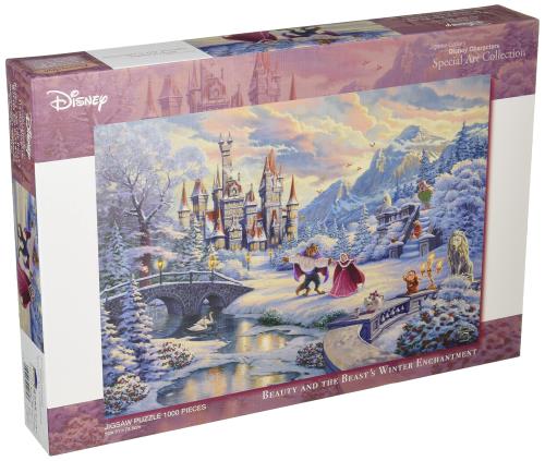 テンヨー(Tenyo) 日本製 1000ピース ジグソーパズル ディズニー トーマス・キンケード 美女と野獣 Beauty and the Beast's Winter Enchantment (51x73.5cm) D-1000-072 キャンバス調 スペシャルアートコレクション のり付き ヘラ付き サービスカード付き